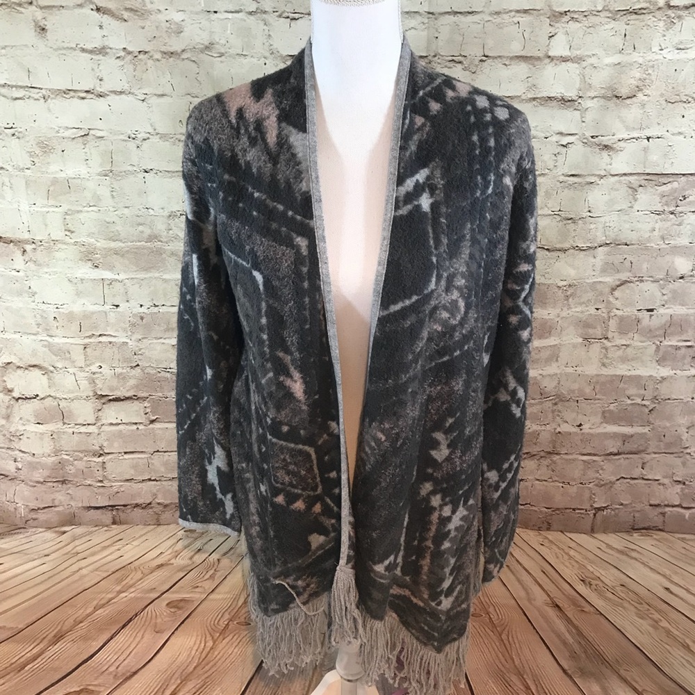 NWT Lucky Brand Border Fringe Cardigan Sweater